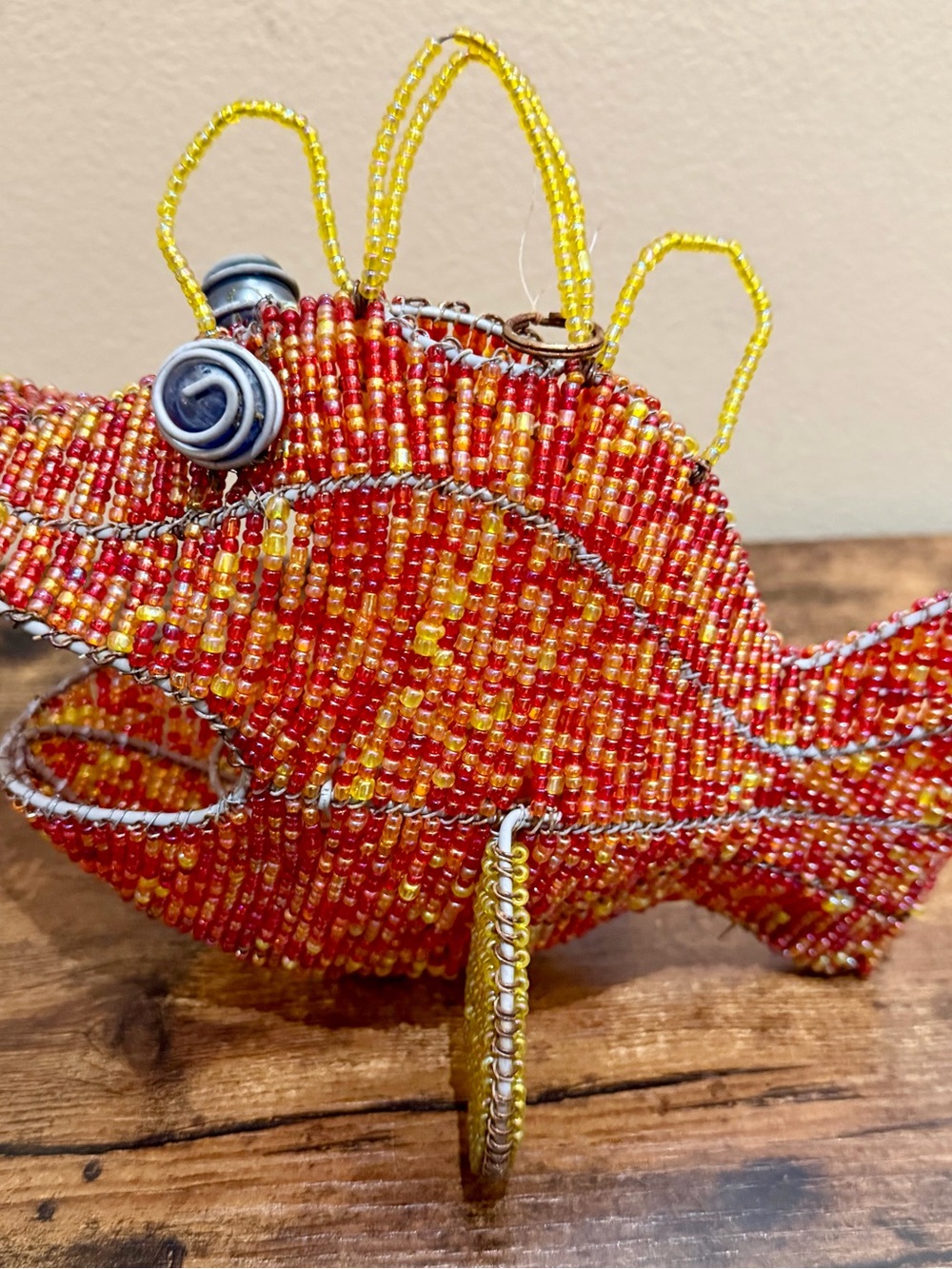 Beadworx Wire & Glass Bead Big Mouth Fish Sculpture Figurine Suncatcher